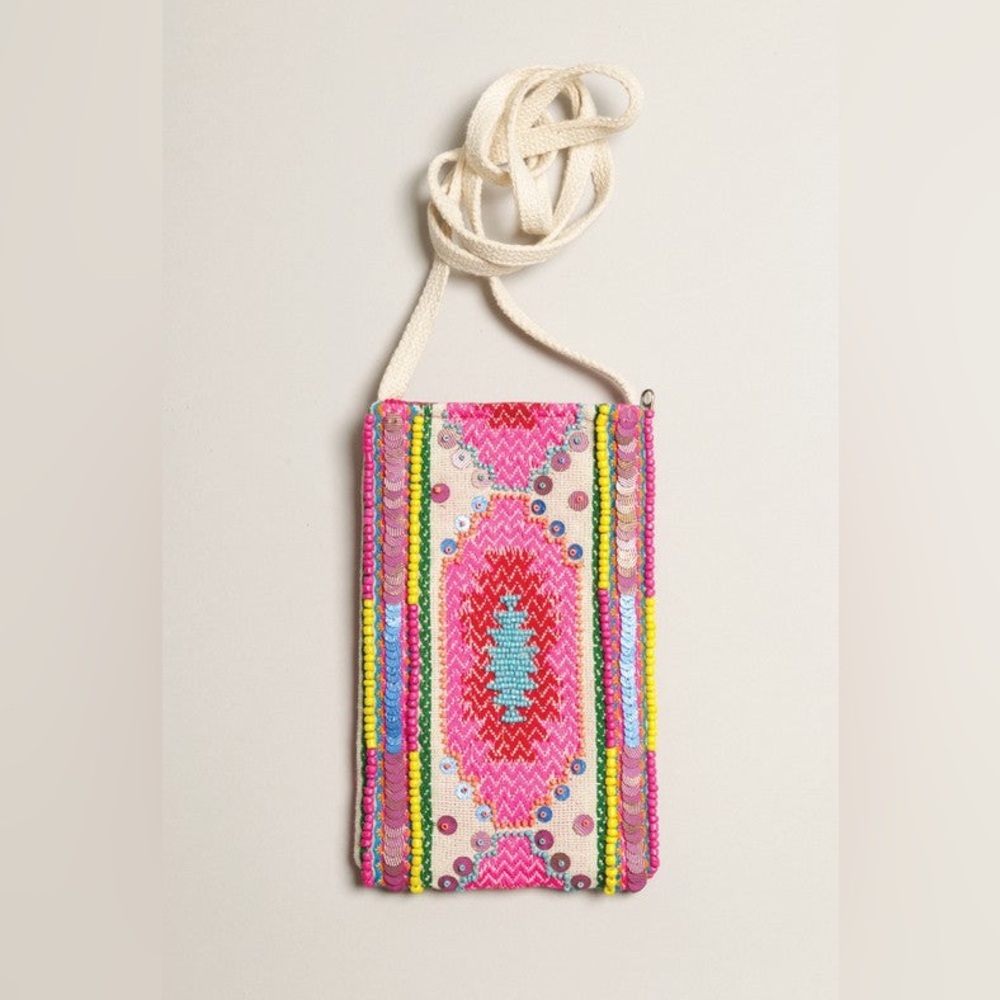 Pink Beaded Crossbody Bag